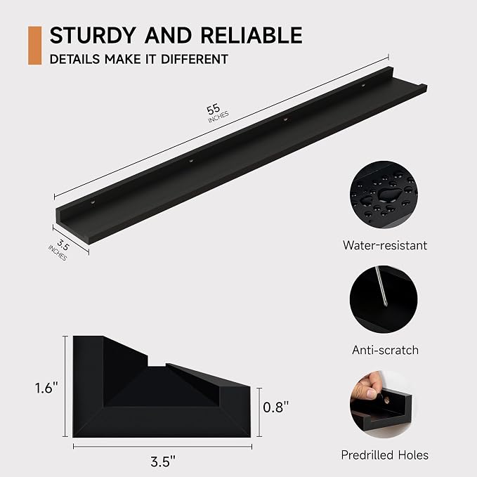 Floating Picture Ledge Shelves for Wall Set of 2, 55 Inches Picture Shelf - Image 3