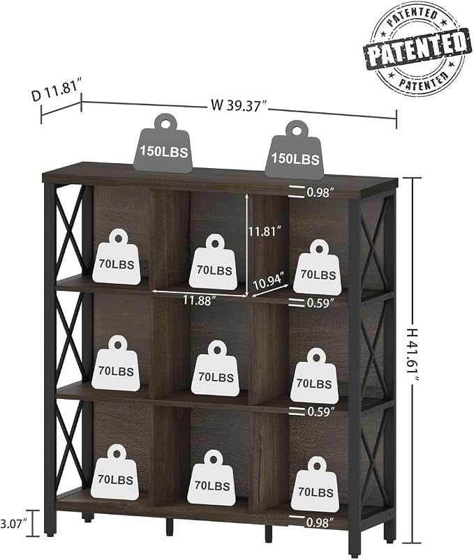 FATORRI 9 Cube Storage Bookshelf, Modern 4 Shelf Book Shelf, Wood and Metal - Image 2