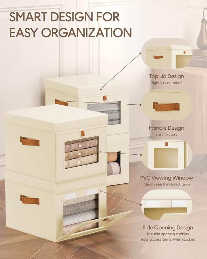 Homsorout Storage Bins with Lid – Closet Organizer with Side Opening and Clear - Image 2
