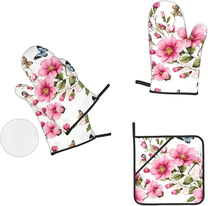 Garden with Birds and Flowers Advanced Oven Gloves and Pot Rack Kit | Insulated - Image 6