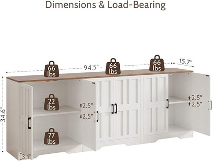 Sideboard Buffet Cabinet, Modern Farmhouse Kitchen Storage Cabinet, 94.5" - Image 2