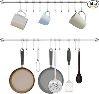 Audmore Kitchen Utensil Rack 2 PCS, 20.9” Pot & Pan Hanging Rack Wall Mount | by Audmore