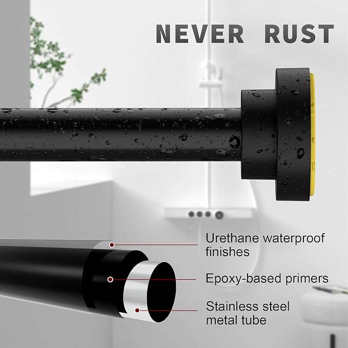 Thestoa Shower Curtain Rod Adjustable 43-78 inch, Anti-Rust Non-Slip Shower Rod - Image 4
