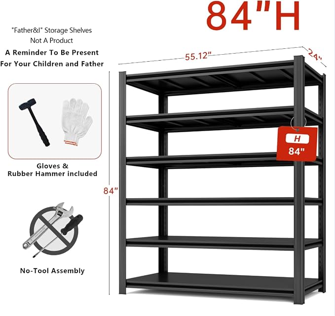 Extra Big/Large 55.12"Wide Father&I Industrial 6-Heavy-Dudy-Shelf-Rack Tall - Image 3
