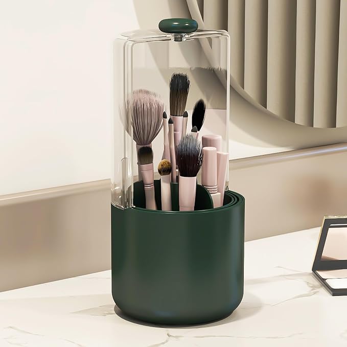 Makeup Brush Holder with Dustproof Cover, Olive Green - Image 7