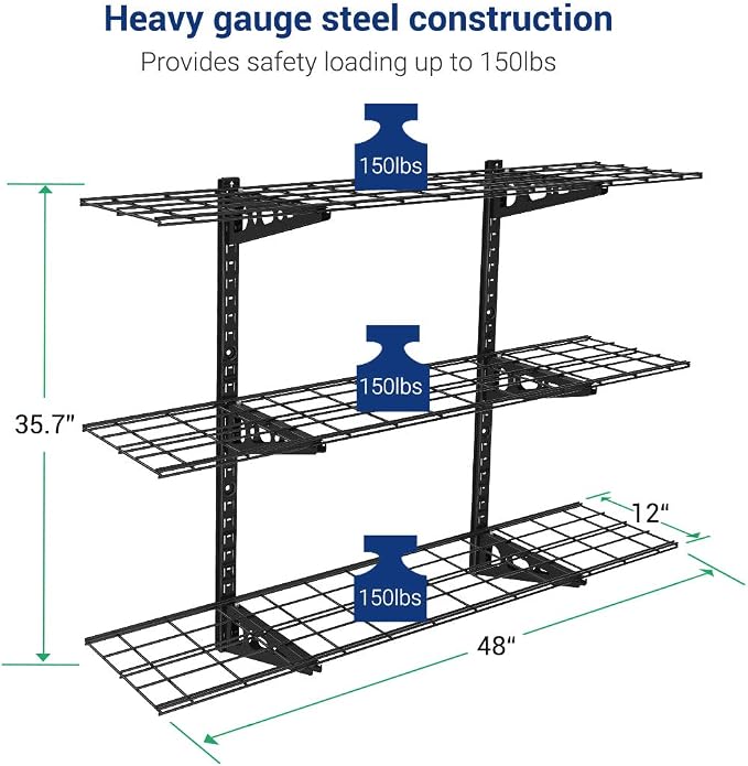 FLEXIMOUNTS 3 Tier 1x4ft Garage Storage Wall Shelving, 12x48inch per Shelf - Image 3