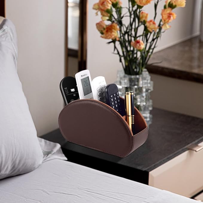 Tv Remote Holder Tray with 5 Compartment, PU Leather Remote Control Holder/Caddy - Image 7