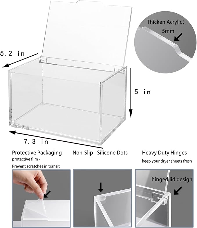 rejomiik Thick Acrylic Dryer Sheet Holder Clear Container - Image 5
