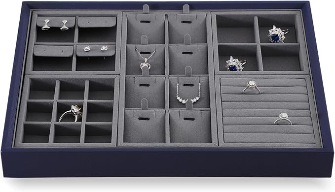 Dark Blue Jewelry Display Tray Ring Necklace Earring Bangle Organizer - Image 3