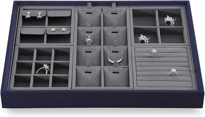 Dark Blue Jewelry Display Tray Ring Necklace Earring Bangle Organizer - Image 4