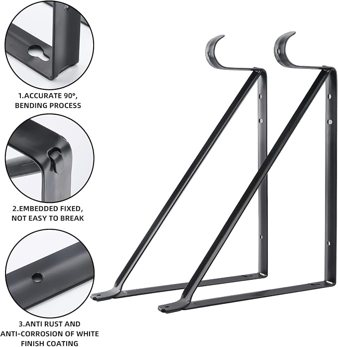 Closet Rod Brackets 11x9.5in, Closet Shelf Brackets 10 Pack, Wall Mounted - Image 3