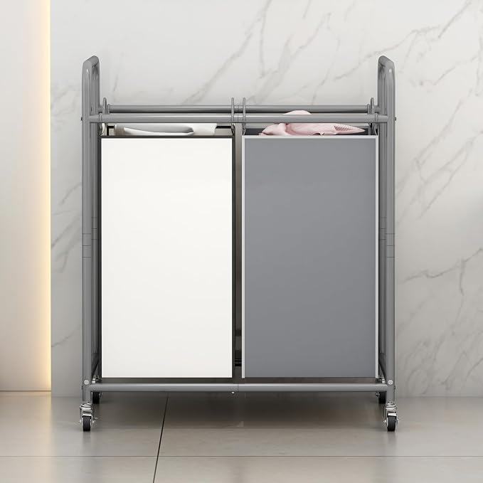 SUOERNUO Laundry Hamper Basket 2 Bag Laundry Sorter Cart - Image 3