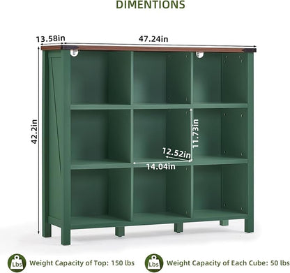 Joaxswe 9 Cube Storage Organizer, Farmhouse 47 Inch Wide Vintage Green Bookshelf - Image 2
