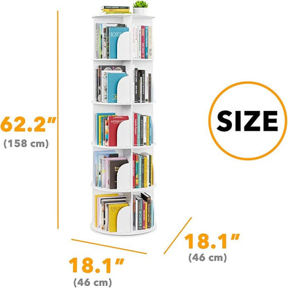 SpaceAid 5 Tier Rotating Bookshelf Tower, Spinning Bookcase Lazy Susan - Image 2