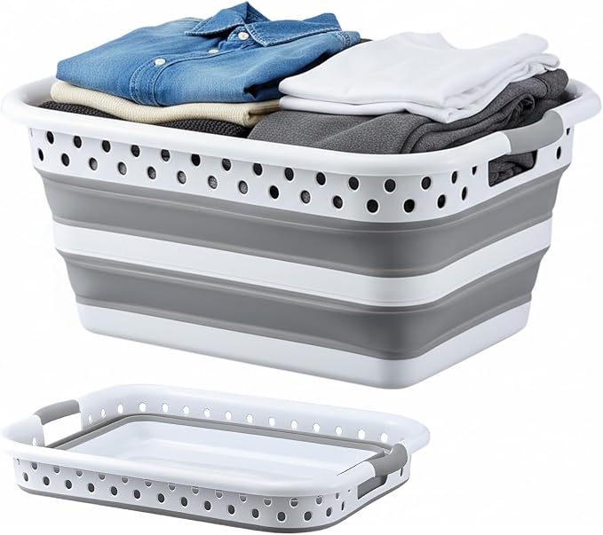 Monozuki Collapsible Plastic Laundry Basket 11.1 gallon Eco-recycled material by Unknown