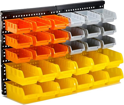 30-Bin Wall Mounted Storage Bins Kit, Tool Organizer Rack, Garage Hardware by VEOFEMLEA
