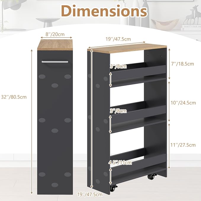 Slim Rolling Storage Cart, 4 Tier Narrow Kitchen Cart - Image 7