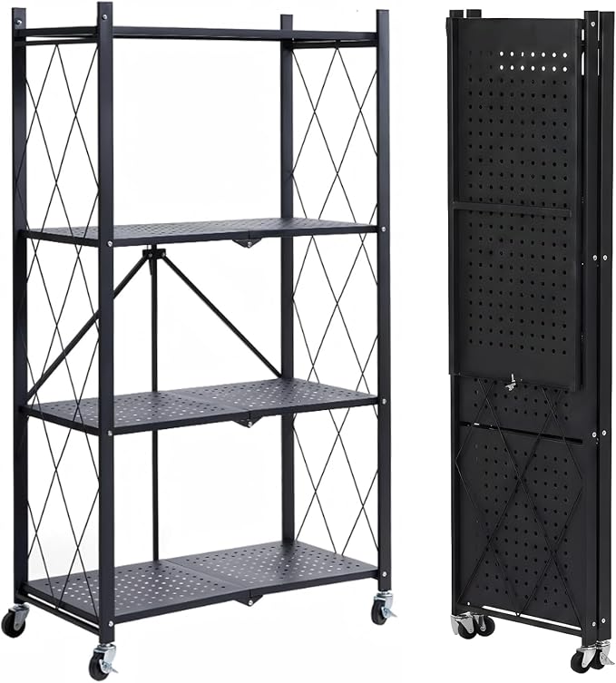 COKIHOM 4 Tier Foldable Storage Shelf, Large Capacity Metal Shelf Rack by Unknown