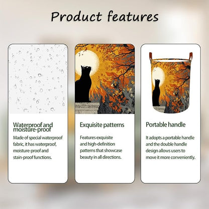 Laundry Baskets 15.7x19.7 Inch Black Cat Autumn Sunset Tree Design Collapsible - Image 2