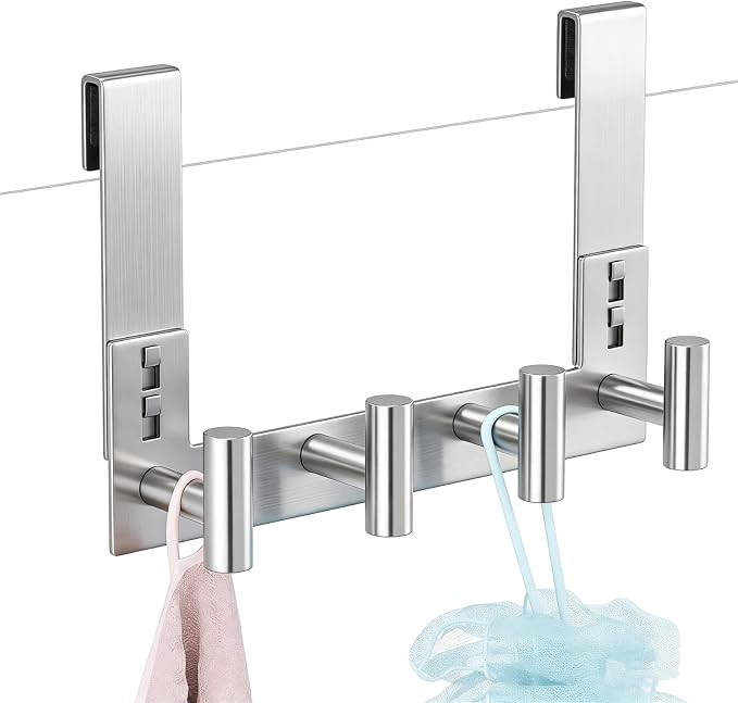 PMMASTO No-Drill Extra Long Shower Hooks, Fits 3/8" Thick Door, Heavy Duty by PMMASTO