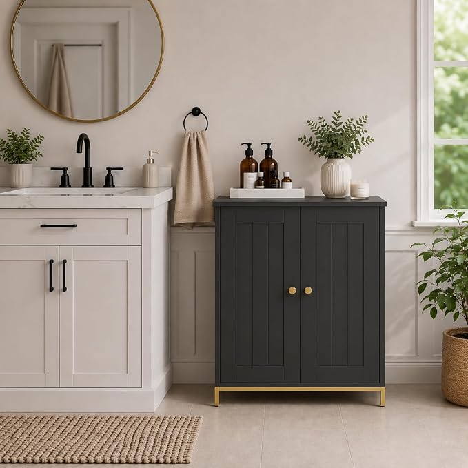 Homhedy Bathroom Storage Cabinet, Freestanding Floor Cabinet, Adjustable Shelves - Image 8