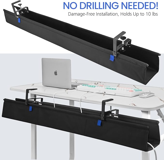 48" Under Desk Cable Management Tray- Clamp/Screw Mount Desk Cable Organizer - Image 4