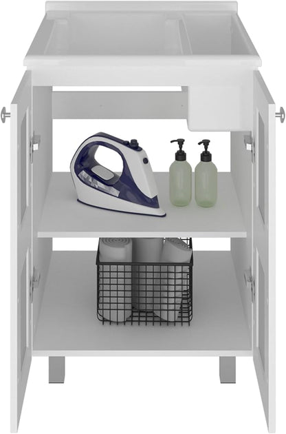 Utility Tub Cabinet, Bathroom Vanity, Frosted Glass Laundry Room Cabinet - Image 6