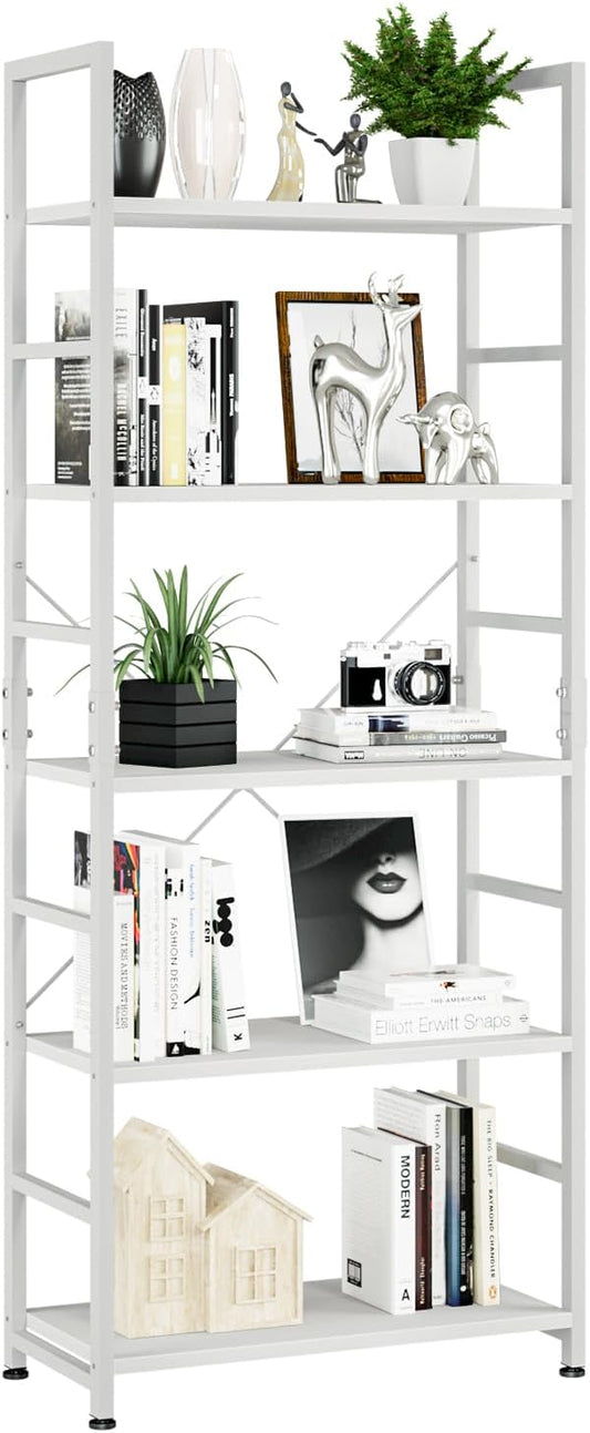 NUMENN 5 Tier Bookshelf, Tall Freestanding Open Storage Bookcase, Support Bars by NUMENN