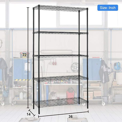 BestOffice 14Dx36Wx72H 5-Shelf Adjustable Storage Shelves Wire Shelving Unit - Image 3