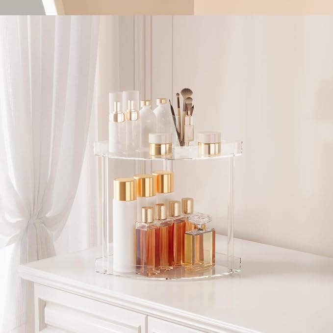 Bathroom Counter Organizer Countertop 2 Tier Storage Acrylic Corner Makeup - Image 9