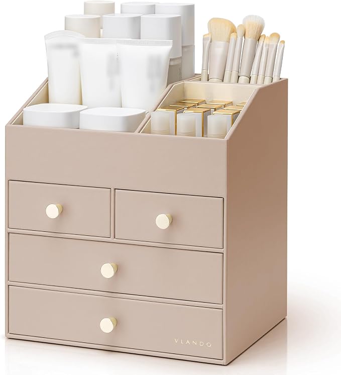 Vlando Makeup Organizer Countertop, Large Vanity Organizer PU Leather Make up by VLANDO