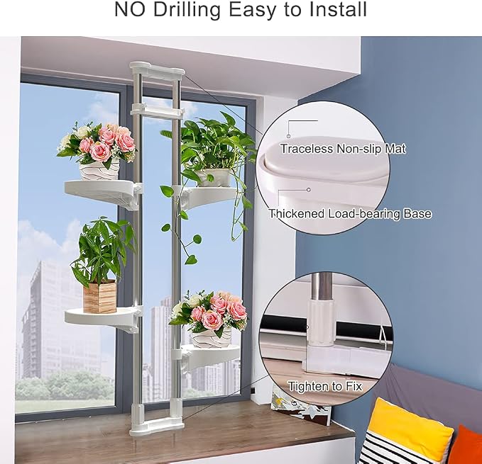 BAOYOUNI Indoor Window Plant Stand Metal Double Pole Storage Shelf Flower Pot - Image 3
