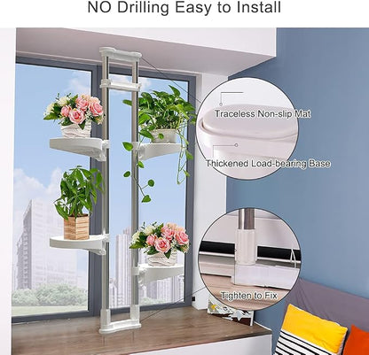 BAOYOUNI Indoor Window Plant Stand Metal Double Pole Storage Shelf Flower Pot - Image 3