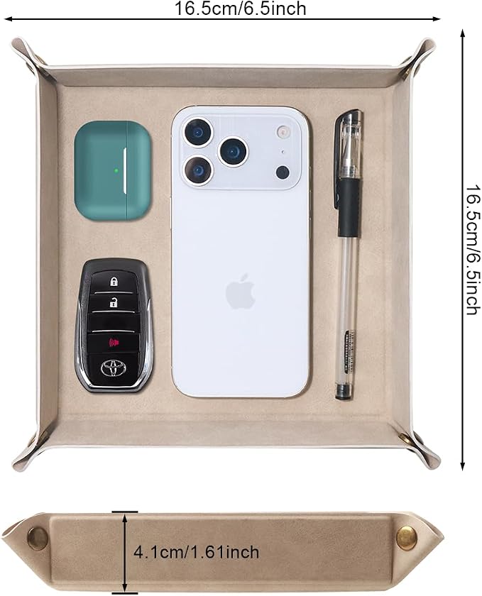 Valet Tray Desktop Storage Organizer – Premium PU Leather Catchall Bedside - Image 2