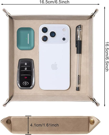 Valet Tray Desktop Storage Organizer – Premium PU Leather Catchall Bedside - Image 2