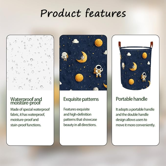 Laundry Baskets 15.7x19.7 Inch Large Astronaut Moon Star Space Design - Image 2