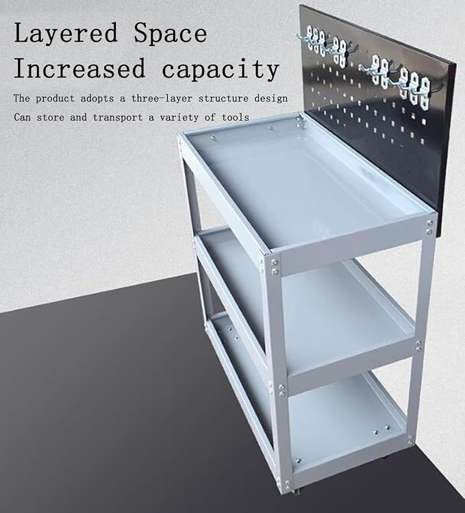 ICEMOB Red, 3 Tier Rolling Tool Cart Mobile Work Table, Garage Tool Organizer - Image 3