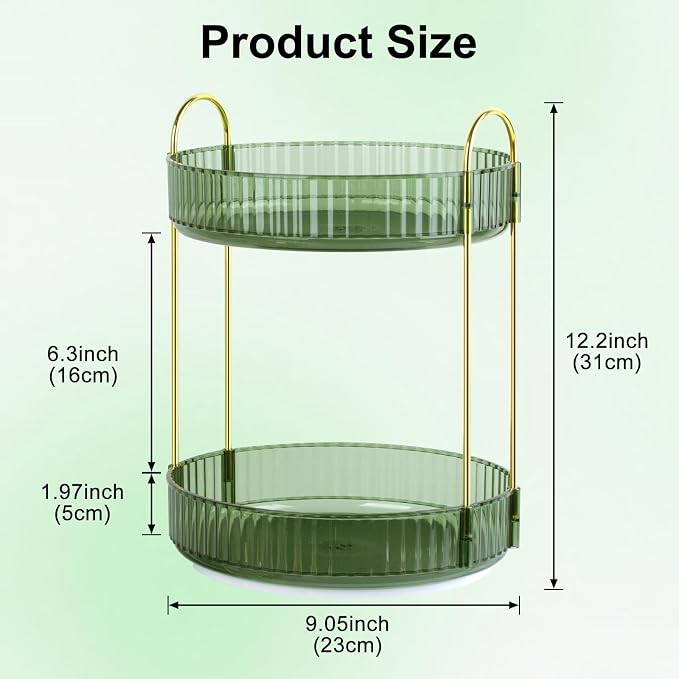 360 Rotating Makeup Organizer for Vanity, 2 Tier Perfume Skincare Organizers - Image 2
