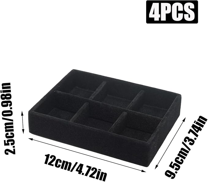 Small Jewelry Tray Set 4 Pcs Black Velvet Stackable Jewelry Organizer Tray Mini - Image 2