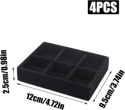 Small Jewelry Tray Set 4 Pcs Black Velvet Stackable Jewelry Organizer Tray Mini - Image 2