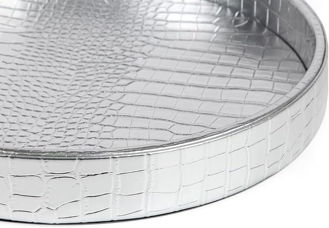 HofferRuffer Faux Leather Round Serving Tray, Vegan Croco Leather Decorative - Image 7