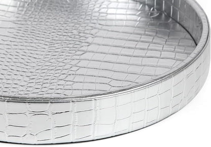 HofferRuffer Faux Leather Round Serving Tray, Vegan Croco Leather Decorative - Image 7