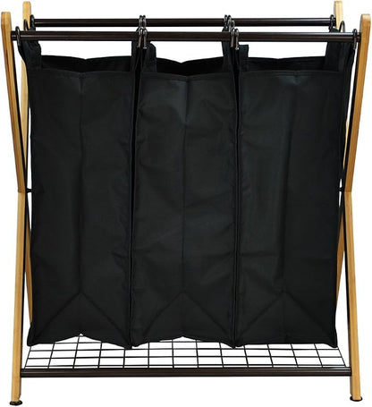 Oceanstar XBS1484 Bamboo 3-Bag Laundry Sorter Black, 29.75 in. H x 19.10 in. W - Image 2