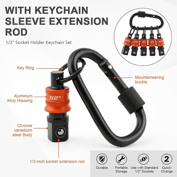 5Pcs Socket Holder Key Chain, 1/2" Drive Socket Organizer Keychain Quick - Image 4