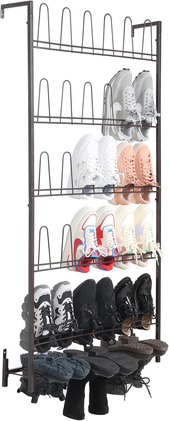 MyGift 5-Tier Wall Mounted Dark Brown Metal 18 Pair Boot and Shoe Storage Rack by MyGiftHome