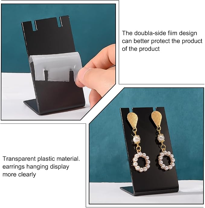 PH PandaHall 10pcs Acrylic Earring Holder Black Earring Display Stands L-shape - Image 3