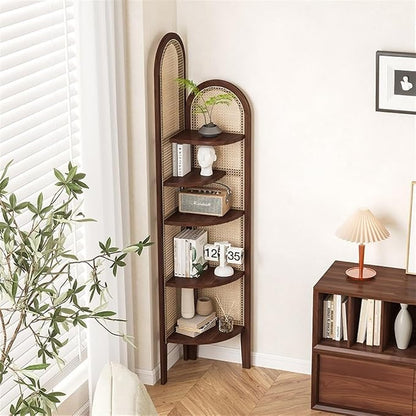 5-Tier Corner Shelf Bookcase, Fan-Shaped Corner Shelf Unit, Wood Frame & Resin - Image 6