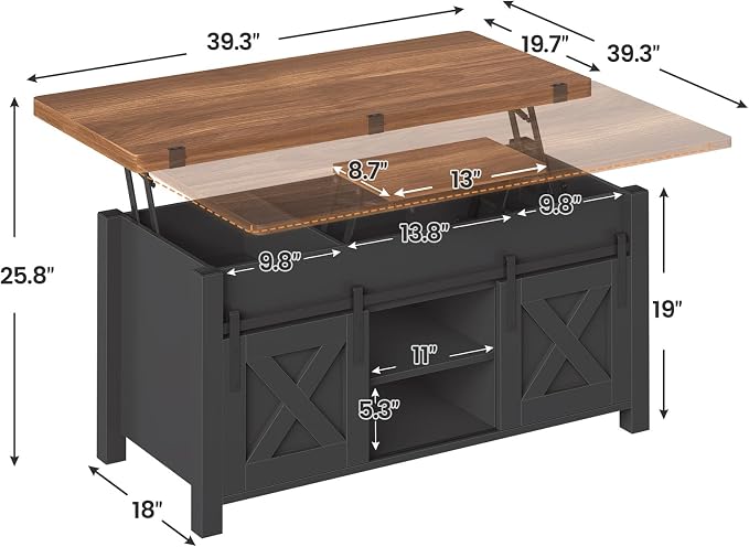 SEDETA Lift Top Coffee Table, 4 in 1 Multi-Function Convertible Coffee Tables - Image 3