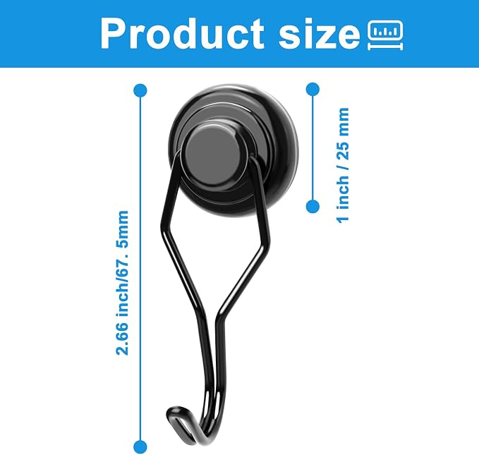 MIKEDE Black Magnetic Hooks Heavy Duty, 80 lb+ Strong Swivel Swing Neodymium - Image 3
