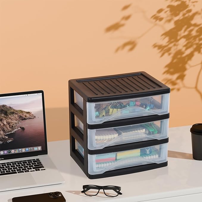 BYCY 3 Drawer Clear Stacking Desktop Organizer, Plastic Drawer Storage Container - Image 2